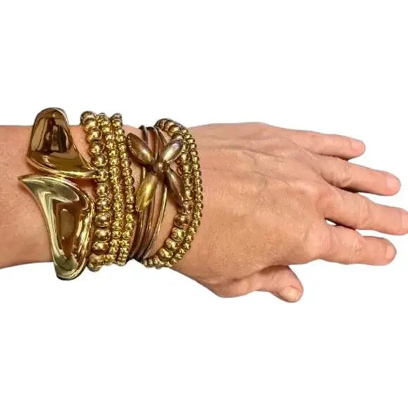 Set of Gold Tone Mixed Metal Beaded Bracelets - Picture 1 of 9